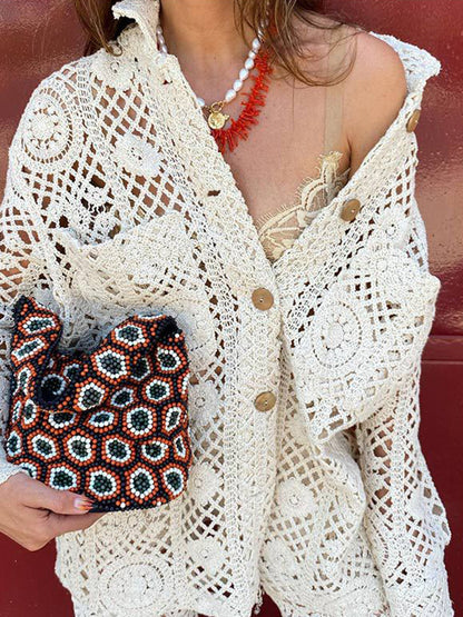 Oversized Crochet Button-Up Shirt