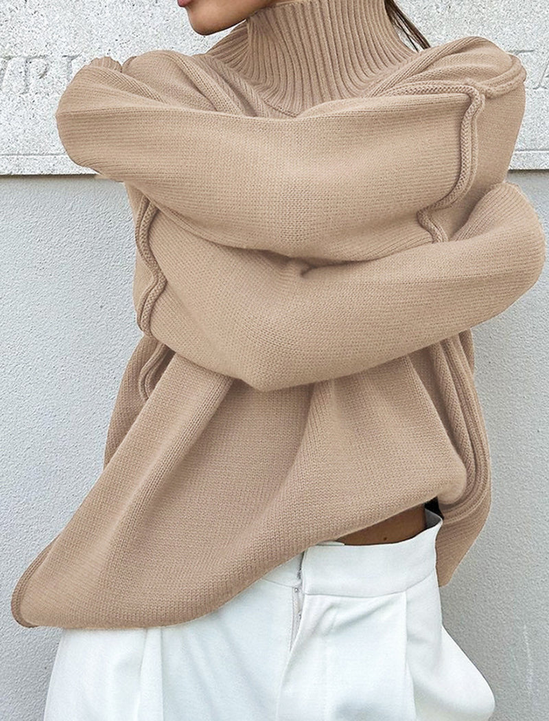 Oversized Turtleneck Sweater with Ribbed Hem