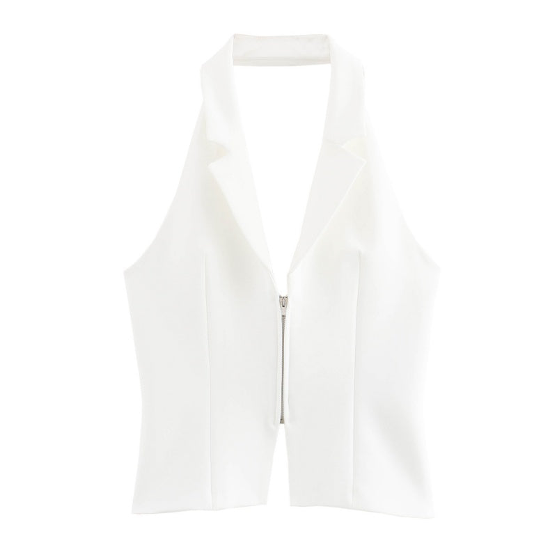 Zip-Up Tailored Halter Vest