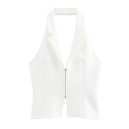 Zip-Up Tailored Halter Vest