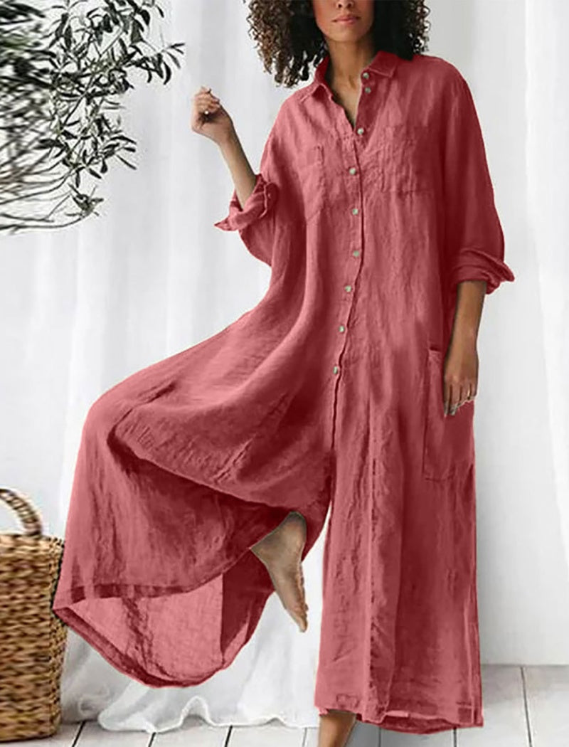 Button-Front Maxi Shirt Dress