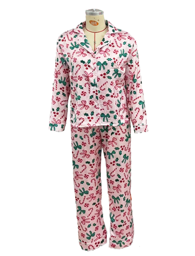 Christmas Long Sleeve Satin Ribbed Family Lounge Set