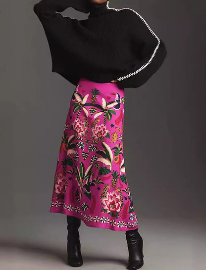 Floral Print High-Waisted Maxi Skirt