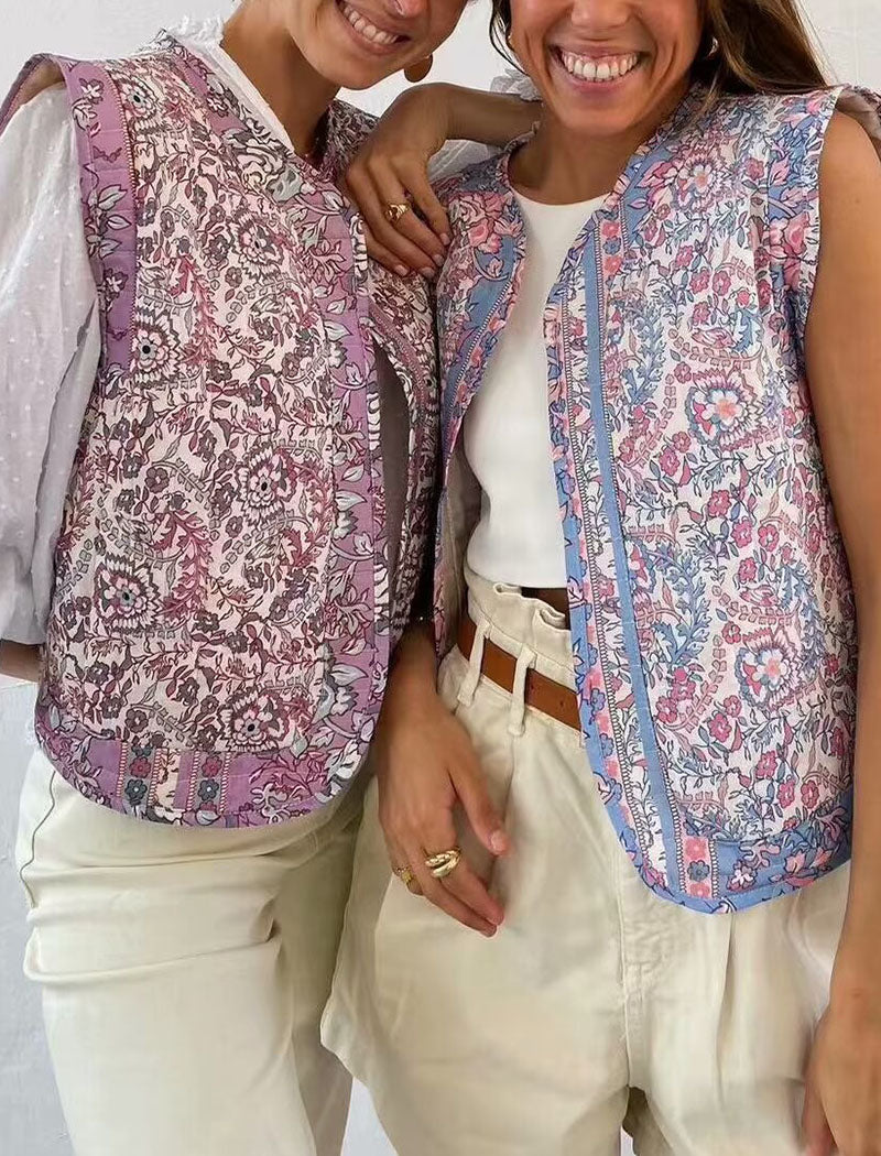 Floral Print Button-Up Vest