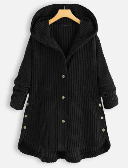 Button-Front Hooded Corduroy Jacket