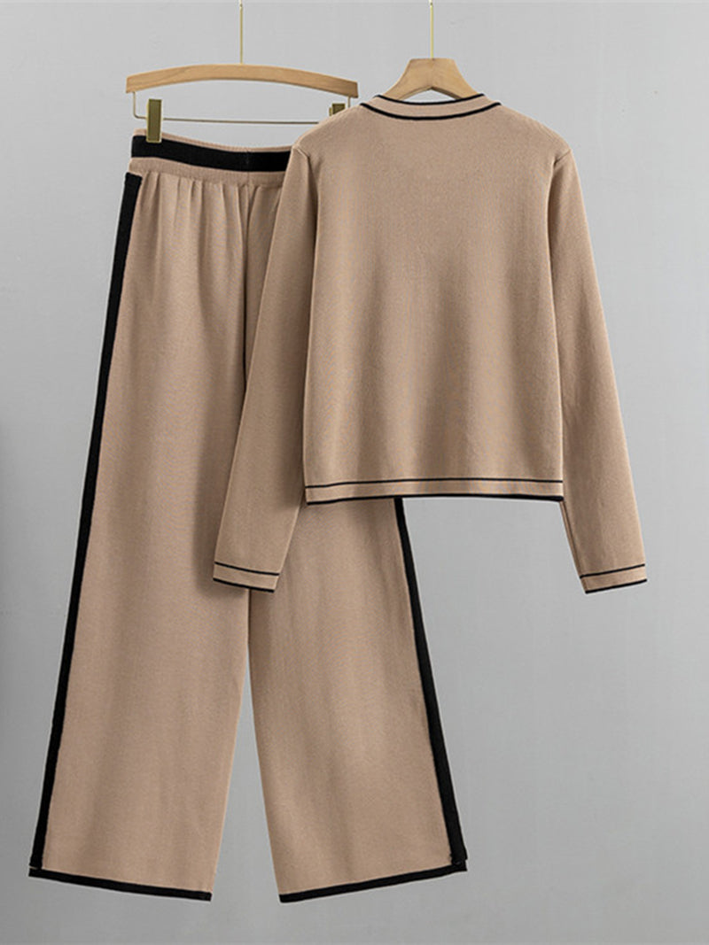 Bow Cardigan and Wide-Leg Pants Set