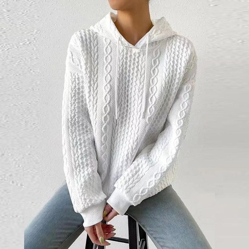 Textured Knit Hoodie with Cable Patterns