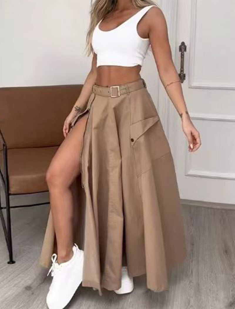 Tank Top and Belted Slit Maxi Skirt Set