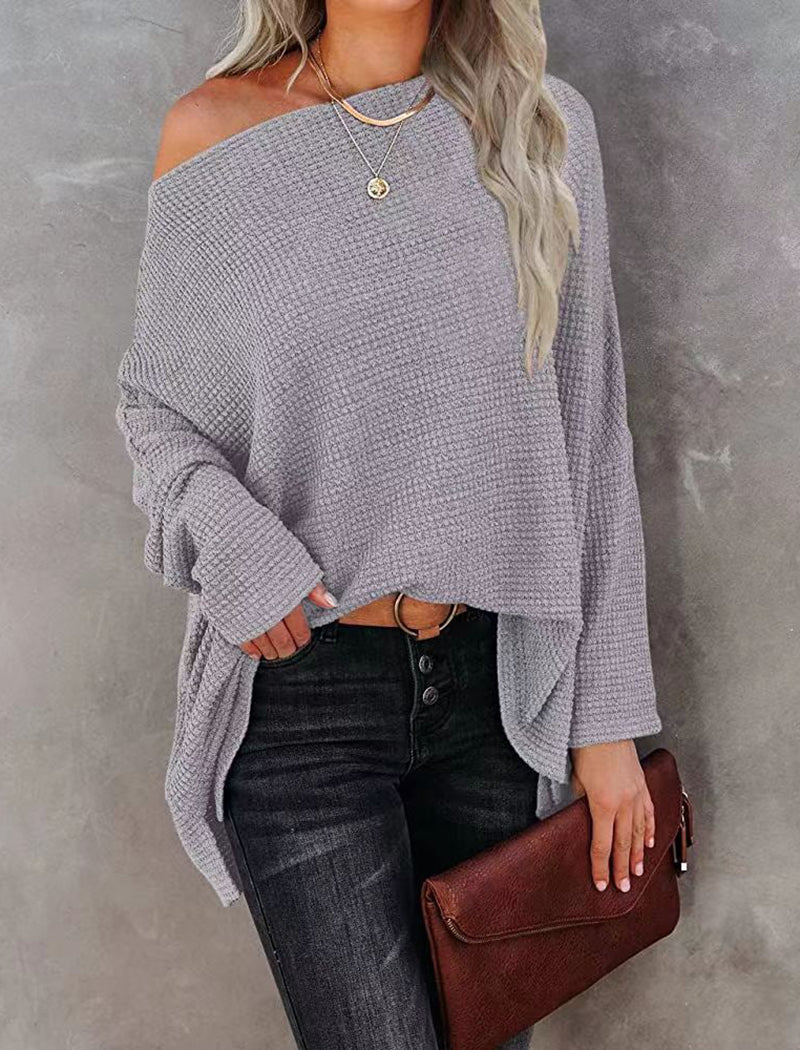 Knitted Waffle-Pattern Off-Shoulder Top