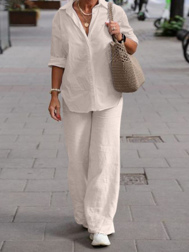 Long-Sleeve Shirt and Wide-Leg Pants Set