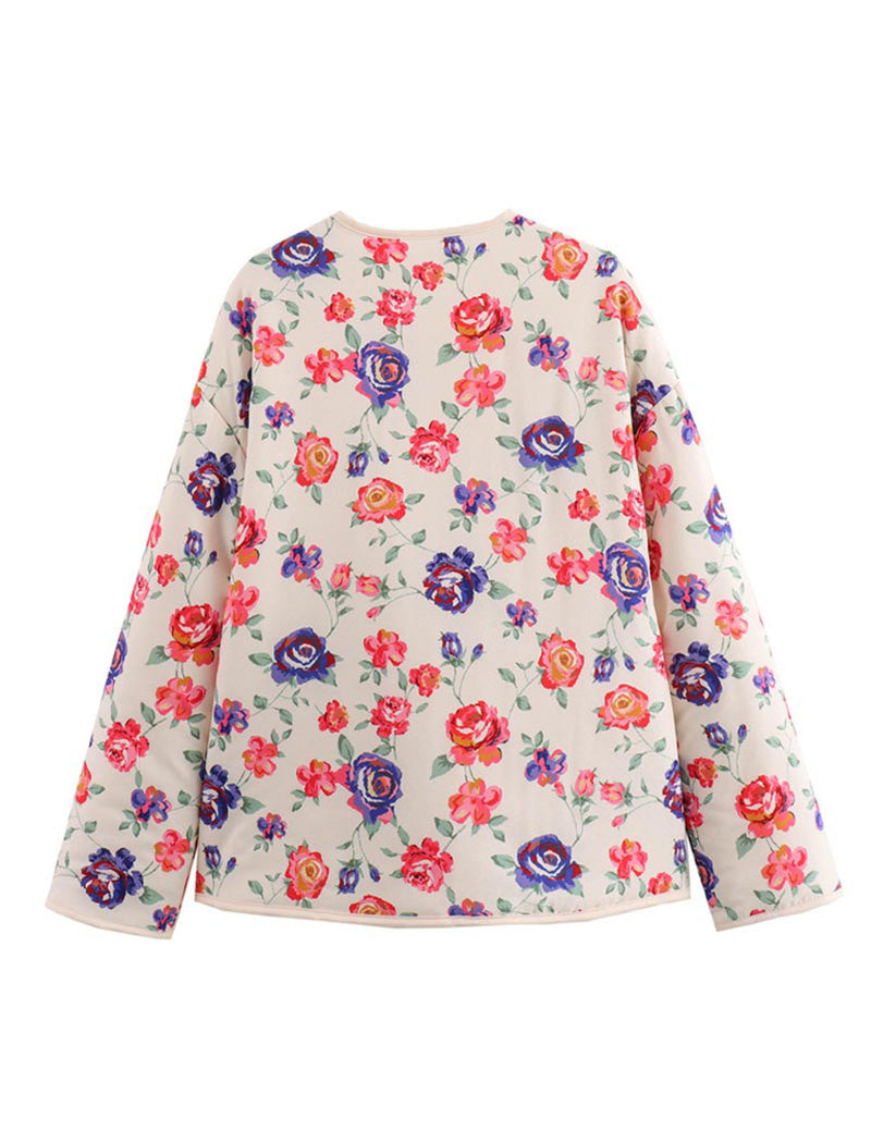 Floral Quilted Jacket with Pockets