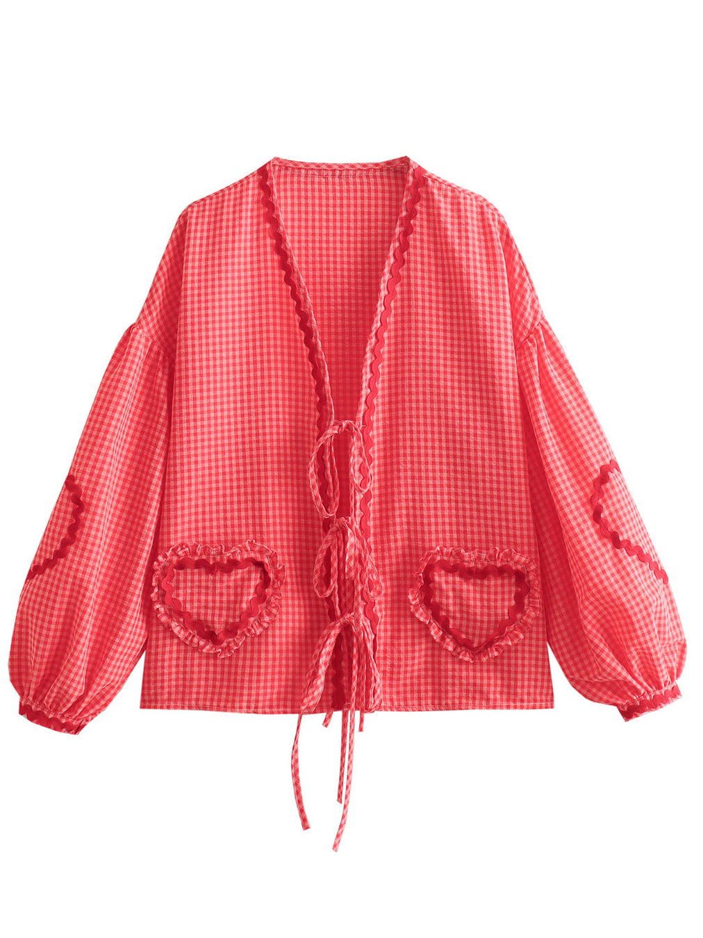 Gingham Heart Pocket Cardigan