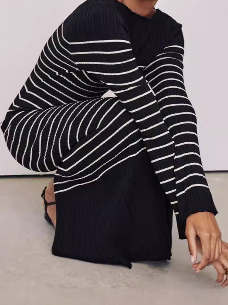 Striped Split-Hem Knit Dress