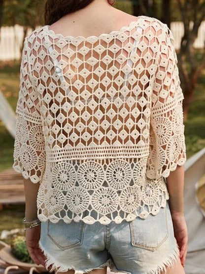 Crochet Hollow-Out Top with 1/2 Sleeve