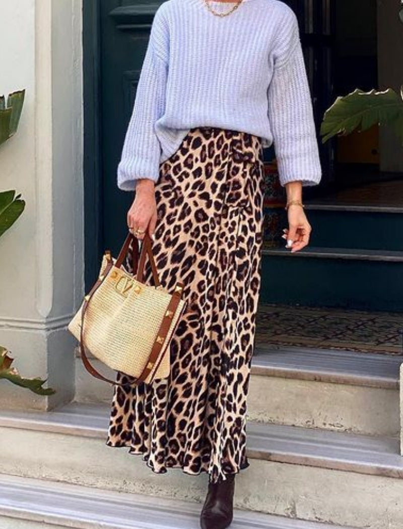 Leopard Print High-Waisted Maxi Skirt