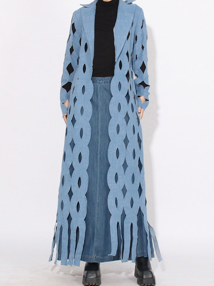 Cutout Fringe Longline Coat