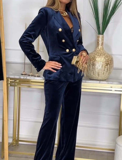 Double-Breasted Velvet Two-Piece Set