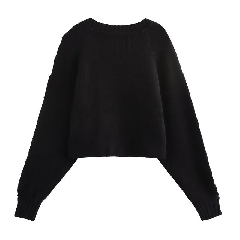 Crew Neck Ball-embellished Long Sleeve Knit Sweater