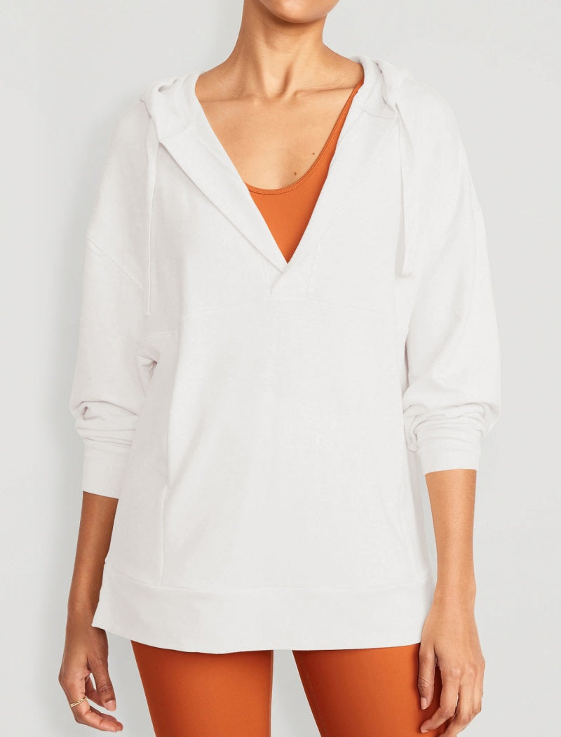 Relaxed Hoodie with V-Neckline Top