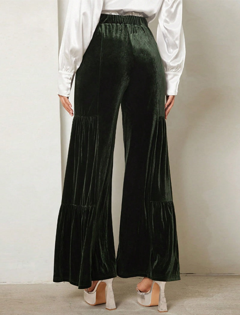 Velvet Tiered Wide-Leg Pants