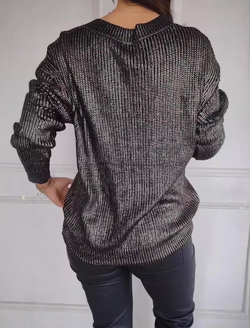 V Neck Metallic Knit Sweater