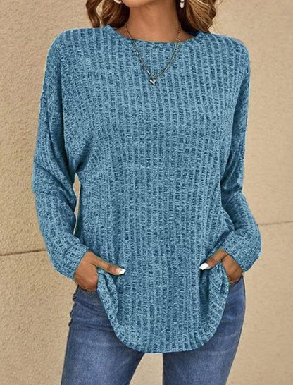 Ribbed Crewneck Long Sleeve Loose Tee