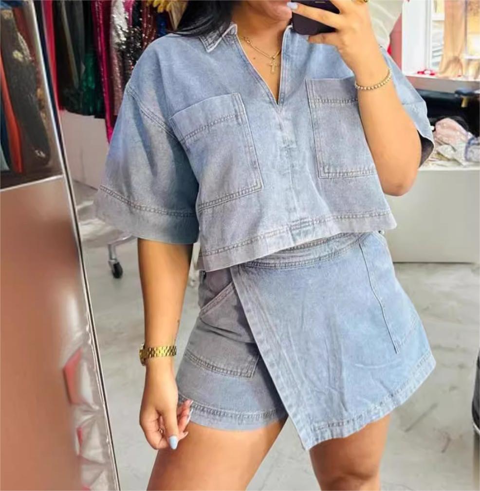 Denim Shirt and Skort Set