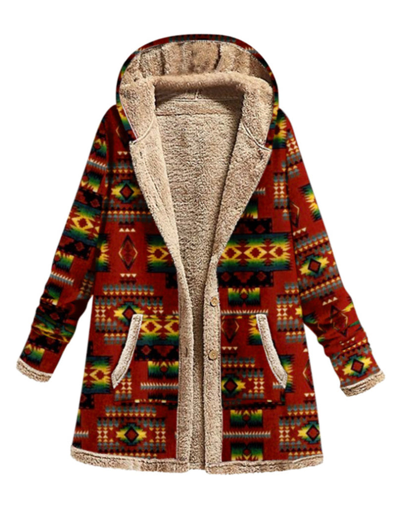 Geometric Print Hooded Coat