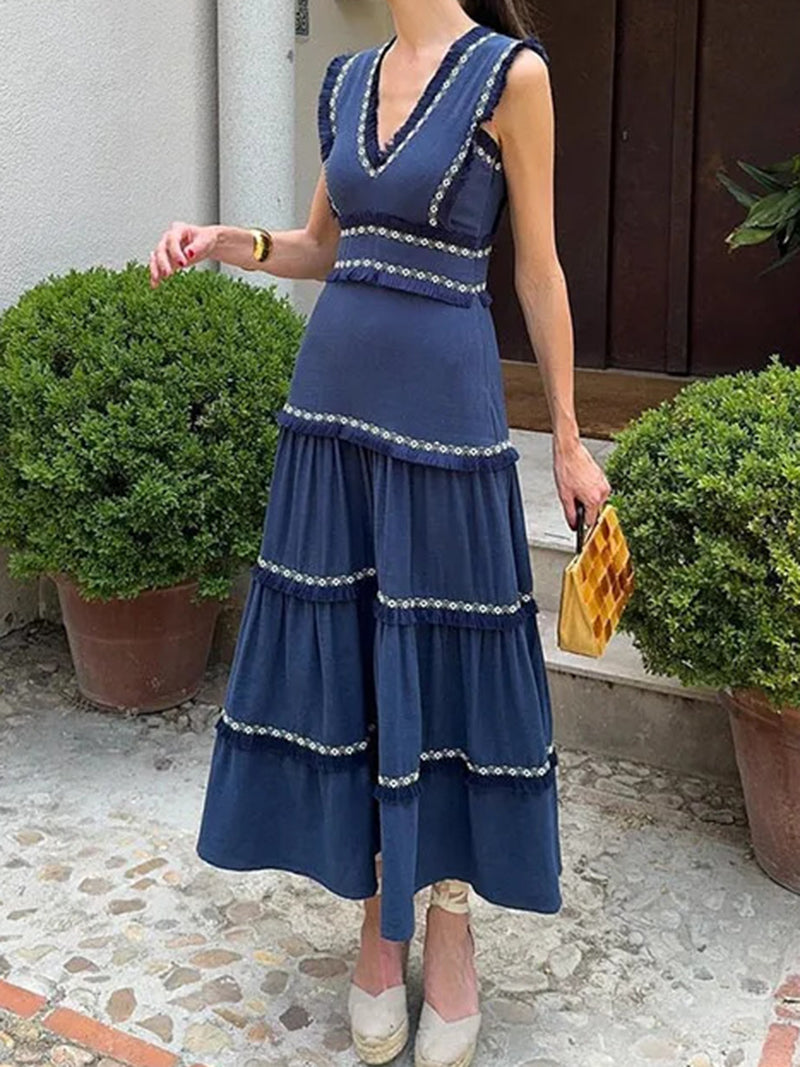 Tiered V-Neck Maxi Dress