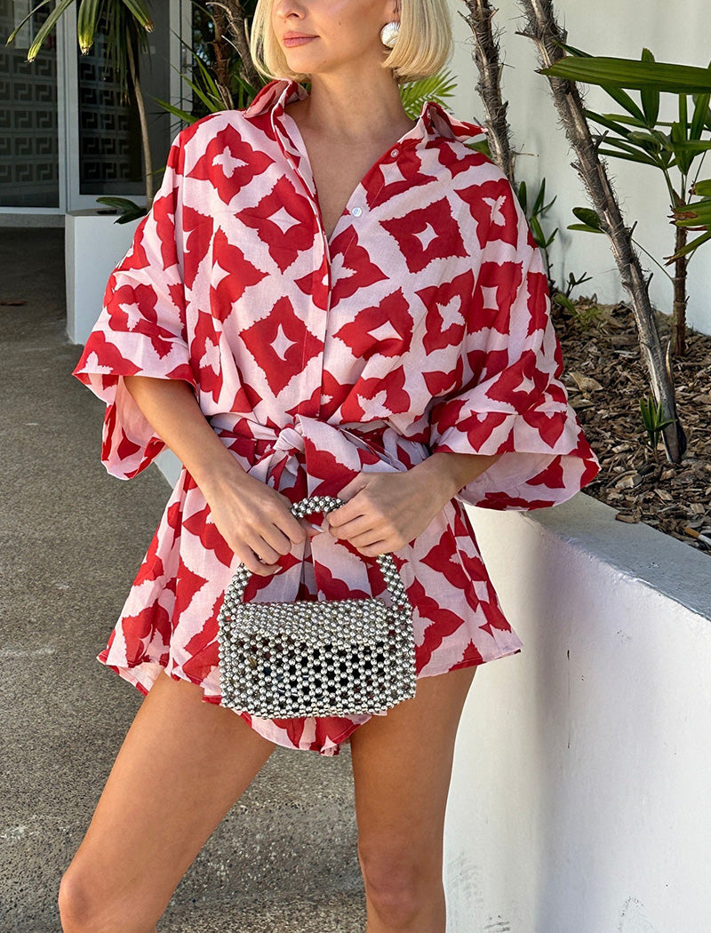 Printed Tie-Waist Romper