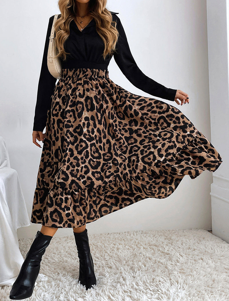 Flowy Leopard Print Midi Skirt