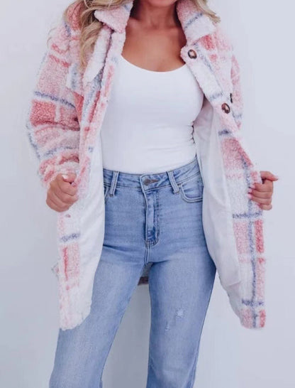 Plaid Pattern Oversized Sherpa Jacket