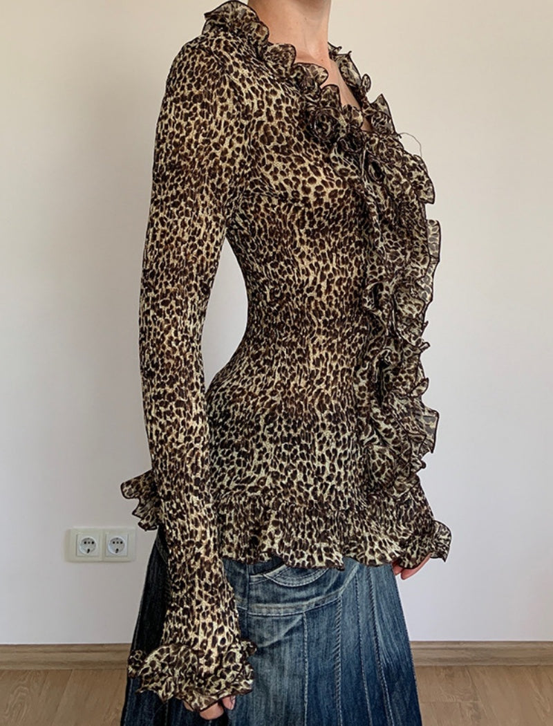 Ruffled Leopard Print Blouse