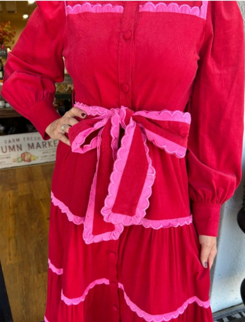 Long-Sleeve Belted Tiered Maxi Dress