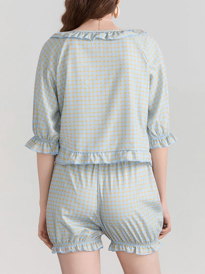 Ruffled Checkered Shirt and Shorts Set