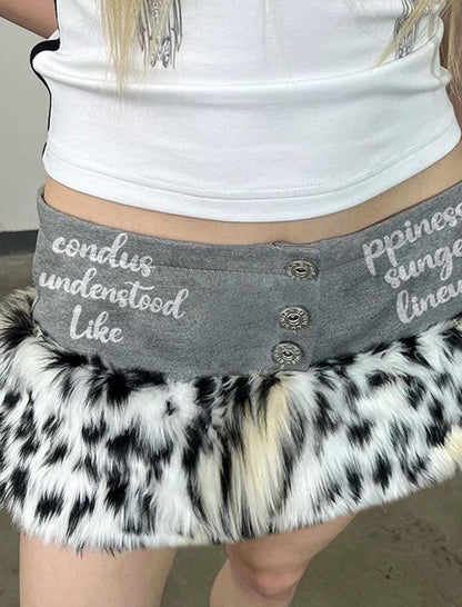 Leopard Fur Panel Mini Skirt