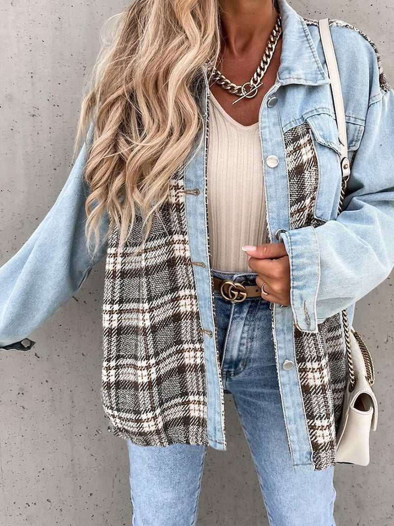 Plaid Patchwork Button-Up Jacket