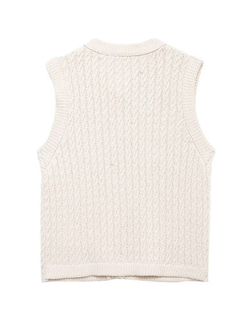 Buttoned Sleeveless Knit Vest