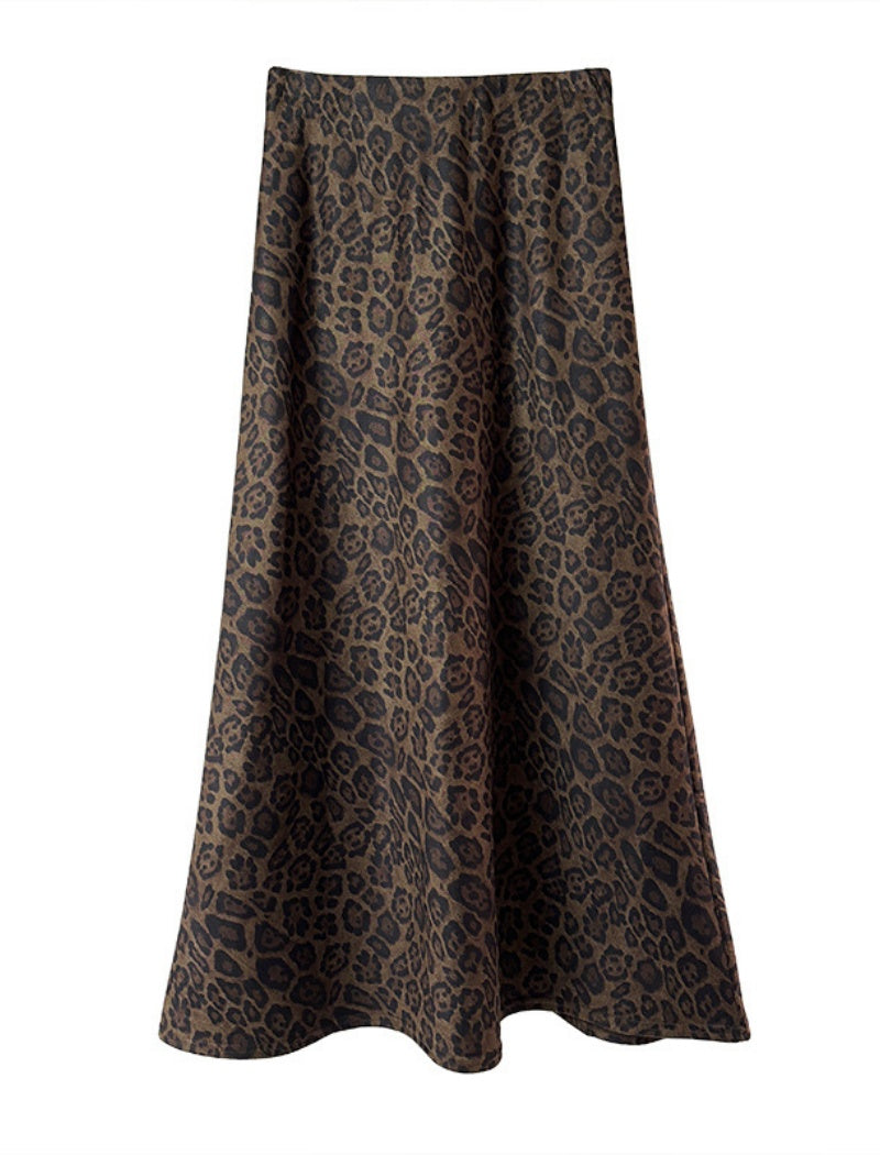 Suede Leopard Print Fishtail Skirt