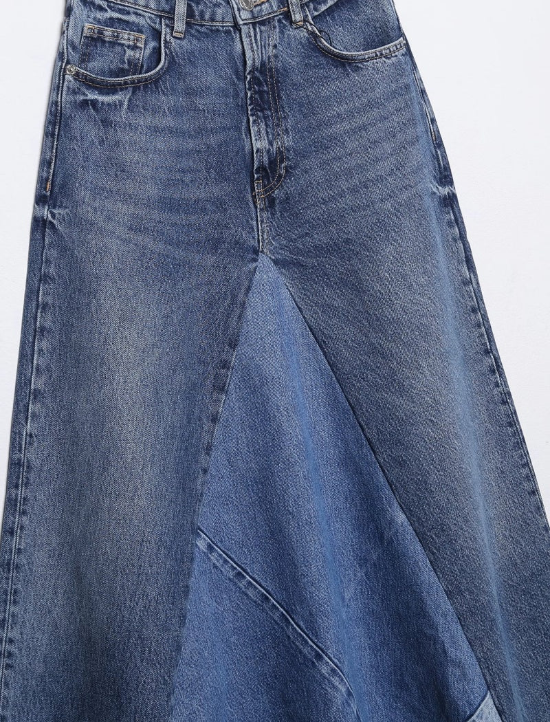 Patchwork Denim A-Line Skirt