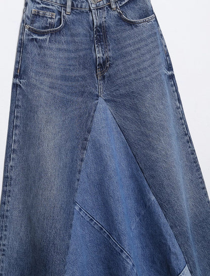 Patchwork Denim A-Line Skirt