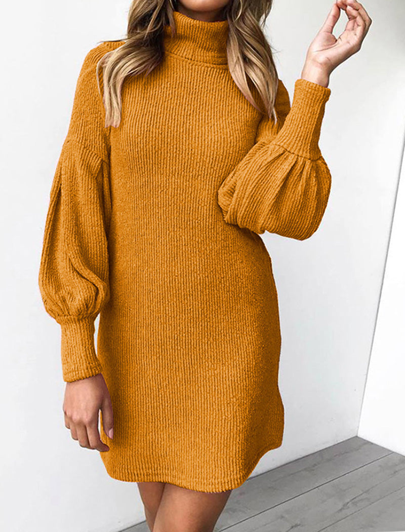 Mock Neck Balloon Sleeve Knit Dress