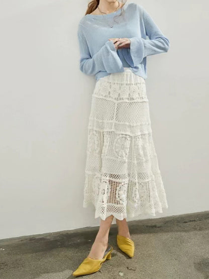 Crochet Eyelet Midi Skirt