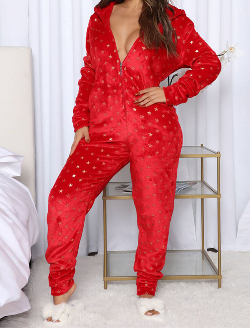Festive Printed Hooded Jumpsuits