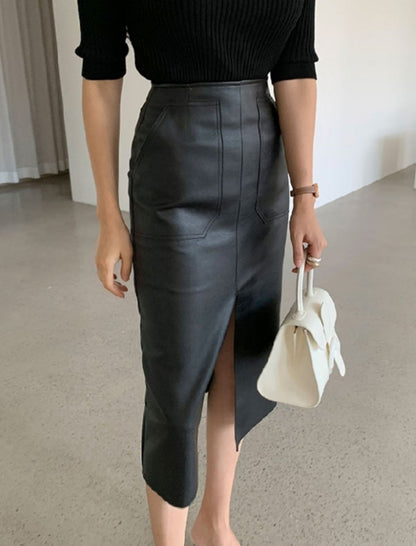 High-Waisted Pencil Skirt with Side Slit