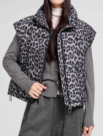 Sleeveless Leopard Print Puffer Vest