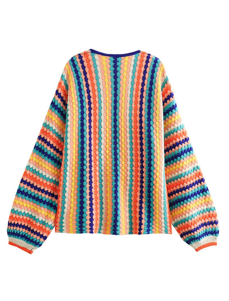 Colorblock Striped Knit Open-Front Sweater