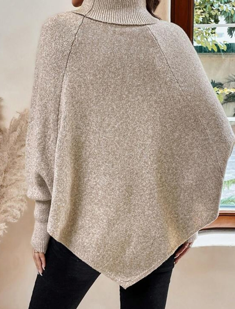 Cable Knit Button-Accent Poncho Sweater