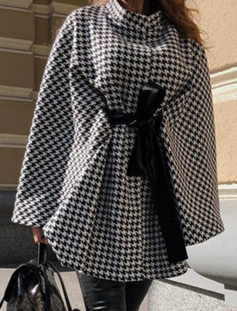 Belted Houndstooth Cape