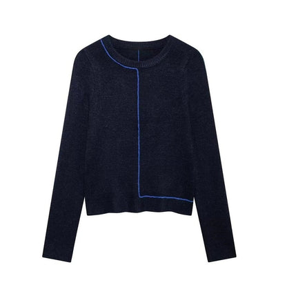 Colorblock Trim Round Neck Knit Sweater